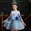 Chic / Beautiful Sky Blue Flower Girl Dresses 2019 Ball Gown V-Neck Sleeveless Appliques Flower Pearl Sequins Short Cascading Ruffles Wedding Party Dresses