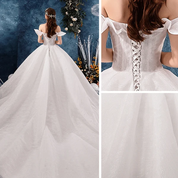 Best Ivory Wedding Dresses 2019 Ball Gown Off-The-Shoulder Short Sleeve Backless Glitter Tulle Chapel Train Ruffle