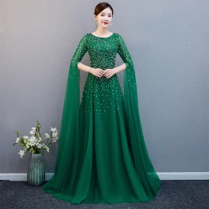 Snygga Fina Mörkgrön Aftonklänningar 2019 Prinsessa Urringning 1 2 Ärm Paljetter Svep Tåg Ruffle Formella Klänningar