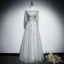 Chic / Belle Bleu Ciel Robe De Soirée 2019 Princesse De l'épaule Gonflée 1/2 Manches Appliques Paillettes Perlage Glitter Tulle Longue Volants Dos Nu Robe De Ceremonie