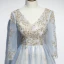 Chic / Belle Bleu Ciel Robe De Soirée 2019 Princesse V-Cou 3/4 Manches Appliques Paillettes Glitter Tulle Longue Volants Dos Nu Robe De Ceremonie