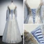 Chic / Belle Bleu Ciel Robe De Soirée 2019 Princesse V-Cou 3/4 Manches Appliques Paillettes Glitter Tulle Longue Volants Dos Nu Robe De Ceremonie