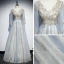 Chic / Belle Bleu Ciel Robe De Soirée 2019 Princesse V-Cou 3/4 Manches Appliques Paillettes Glitter Tulle Longue Volants Dos Nu Robe De Ceremonie