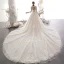 Vintage / Originale Champagne Transparentes Robe De Mariée 2019 Princesse Col Haut Gonflée 3/4 Manches Dos Nu Appliques En Dentelle Perlage Cathedral Train Volants
