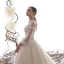 Vintage / Originale Champagne Transparentes Robe De Mariée 2019 Princesse Col Haut Gonflée 3/4 Manches Dos Nu Appliques En Dentelle Perlage Cathedral Train Volants