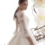 Vintage / Originale Champagne Transparentes Robe De Mariée 2019 Princesse Col Haut Gonflée 3/4 Manches Dos Nu Appliques En Dentelle Perlage Cathedral Train Volants