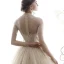 Vintage / Retro Champagne See-through Wedding Dresses 2019 A-Line / Princess High Neck Short Sleeve Beading Tassel Appliques Lace Cathedral Train Ruffle