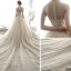 Vintage / Retro Champagne See-through Wedding Dresses 2019 A-Line / Princess High Neck Short Sleeve Beading Tassel Appliques Lace Cathedral Train Ruffle