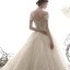 Luxury / Gorgeous Champagne Wedding Dresses 2019 Ball Gown Off-The-Shoulder V-Neck Short Sleeve Backless Beading Glitter Sequins Tulle Cathedral Train Ruffle