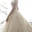Luxury / Gorgeous Champagne Wedding Dresses 2019 Ball Gown Off-The-Shoulder V-Neck Short Sleeve Backless Beading Glitter Sequins Tulle Cathedral Train Ruffle