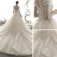 Luxury / Gorgeous Champagne Wedding Dresses 2019 Ball Gown Off-The-Shoulder V-Neck Short Sleeve Backless Beading Glitter Sequins Tulle Cathedral Train Ruffle