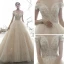 Luxury / Gorgeous Champagne Wedding Dresses 2019 Ball Gown Off-The-Shoulder V-Neck Short Sleeve Backless Beading Glitter Sequins Tulle Cathedral Train Ruffle