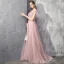 Elegante Pearl Rosa Abendkleider 2019 A Linie Tiefer V-Ausschnitt Kurze Ärmel Applikationen Spitze Perlenstickerei Sweep / Pinsel Zug Rüschen Rückenfreies Festliche Kleider