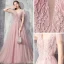 Elegante Pearl Rosa Abendkleider 2019 A Linie Tiefer V-Ausschnitt Kurze Ärmel Applikationen Spitze Perlenstickerei Sweep / Pinsel Zug Rüschen Rückenfreies Festliche Kleider