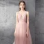 Elegant Pearl Pink Evening Dresses  2019 A-Line / Princess Deep V-Neck Sleeveless Beading Floor-Length / Long Ruffle Backless Formal Dresses