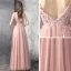 Elegant Pearl Pink Evening Dresses  2019 A-Line / Princess Deep V-Neck Sleeveless Beading Floor-Length / Long Ruffle Backless Formal Dresses