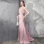 Élégant Rose Bonbon Robe De Soirée 2019 Trompette / Sirène Col v profond Manches Courtes Faux Diamant Perlage Train De Balayage Volants Dos Nu Robe De Ceremonie