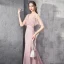 Élégant Rose Bonbon Robe De Soirée 2019 Trompette / Sirène Col v profond Manches Courtes Faux Diamant Perlage Train De Balayage Volants Dos Nu Robe De Ceremonie