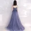 Chic / Belle Océan Bleu Transparentes Robe De Soirée 2019 Princesse Bretelles Spaghetti Col v profond Sans Manches Perlage Glitter Tulle Longue Volants Dos Nu Robe De Ceremonie