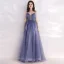 Chic / Belle Océan Bleu Transparentes Robe De Soirée 2019 Princesse Bretelles Spaghetti Col v profond Sans Manches Perlage Glitter Tulle Longue Volants Dos Nu Robe De Ceremonie