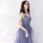 Chic / Belle Océan Bleu Transparentes Robe De Soirée 2019 Princesse Bretelles Spaghetti Col v profond Sans Manches Perlage Glitter Tulle Longue Volants Dos Nu Robe De Ceremonie