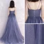 Chic / Belle Océan Bleu Transparentes Robe De Soirée 2019 Princesse Bretelles Spaghetti Col v profond Sans Manches Perlage Glitter Tulle Longue Volants Dos Nu Robe De Ceremonie
