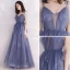 Chic / Belle Océan Bleu Transparentes Robe De Soirée 2019 Princesse Bretelles Spaghetti Col v profond Sans Manches Perlage Glitter Tulle Longue Volants Dos Nu Robe De Ceremonie