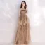 Affordable Champagne Summer Evening Dresses  2019 A-Line / Princess Shoulders Sleeveless Floor-Length / Long Cascading Ruffles Backless Formal Dresses