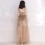 Affordable Champagne Summer Evening Dresses  2019 A-Line / Princess Shoulders Sleeveless Floor-Length / Long Cascading Ruffles Backless Formal Dresses