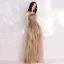 Affordable Champagne Summer Evening Dresses  2019 A-Line / Princess Shoulders Sleeveless Floor-Length / Long Cascading Ruffles Backless Formal Dresses