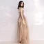 Affordable Champagne Summer Evening Dresses  2019 A-Line / Princess Shoulders Sleeveless Floor-Length / Long Cascading Ruffles Backless Formal Dresses