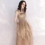 Affordable Champagne Summer Evening Dresses  2019 A-Line / Princess Shoulders Sleeveless Floor-Length / Long Cascading Ruffles Backless Formal Dresses