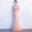 Chic / Belle Champagne Transparentes Robe De Soirée 2019 Trompette / Sirène Encolure Dégagée 1/2 Manches Glitter Tulle Longue Robe De Ceremonie