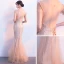 Chic / Belle Champagne Transparentes Robe De Soirée 2019 Trompette / Sirène Encolure Dégagée 1/2 Manches Glitter Tulle Longue Robe De Ceremonie