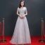 Chic / Belle Gris Bleu Marine Robe De Soirée 2019 Princesse De l'épaule Manches Courtes Appliques En Dentelle Perlage Train De Balayage Volants Dos Nu Robe De Ceremonie