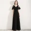 Affordable Black Evening Dresses  2019 A-Line / Princess V-Neck Bell sleeves Appliques Lace Flower Floor-Length / Long Ruffle Backless Formal Dresses