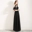 Affordable Black Evening Dresses  2019 A-Line / Princess V-Neck Bell sleeves Appliques Lace Flower Floor-Length / Long Ruffle Backless Formal Dresses