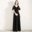 Affordable Black Evening Dresses  2019 A-Line / Princess V-Neck Bell sleeves Appliques Lace Flower Floor-Length / Long Ruffle Backless Formal Dresses