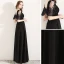 Affordable Black Evening Dresses  2019 A-Line / Princess V-Neck Bell sleeves Appliques Lace Flower Floor-Length / Long Ruffle Backless Formal Dresses