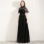 Style Chinois Noire Robe De Soirée Avec Châle 2019 Princesse Bretelles Spaghetti Sans Manches Noeud Ceinture Tachetée Tulle Longue Volants Dos Nu Robe De Ceremonie