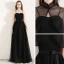 Style Chinois Noire Robe De Soirée Avec Châle 2019 Princesse Bretelles Spaghetti Sans Manches Noeud Ceinture Tachetée Tulle Longue Volants Dos Nu Robe De Ceremonie