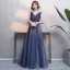 Abordable Bleu Marine Robe De Soirée 2019 Princesse V-Cou Sans Manches Ceinture Appliques En Dentelle Fleur Perlage Longue Volants Dos Nu Robe De Ceremonie
