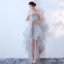 Chic / Belle Gris Été Robe De Cocktail 2019 Princesse Bustier Sans Manches Appliques En Dentelle Asymétrique Volants Dos Nu Robe De Ceremonie