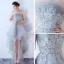 Chic / Belle Gris Été Robe De Cocktail 2019 Princesse Bustier Sans Manches Appliques En Dentelle Asymétrique Volants Dos Nu Robe De Ceremonie