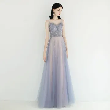 Elegant Sky Blue Pearl Pink Evening Dresses 2019 A Line Princess Spaghetti Straps Sleeveless Sequins Beading Floor Length Long Ruffle Backless Formal Dresses
