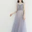 Elegante Himmelblau Pearl Rosa Abendkleider 2019 A Linie Spaghettiträger Ärmellos Pailletten Perlenstickerei Lange Rüschen Rückenfreies Festliche Kleider
