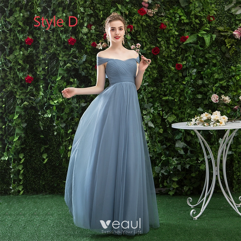 simple cheap bridesmaid dresses Baby Blue Simple Satin Bridesmaid Dress with Vneck and Open Back – Rosymae main image 0