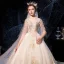 Luxus / Herrlich Champagner Brautkleider / Hochzeitskleider 2019 A Linie Durchsichtige Tiefer V-Ausschnitt Kurze Ärmel Perlenstickerei Quaste Rückenfreies Applikationen Spitze Glanz Tülle Kathedrale Schleppe