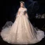 Sparkly Champagne Wedding Dresses 2019 Ball Gown Off-The-Shoulder Short Sleeve Backless Glitter Sequins Tulle Cathedral Train Ruffle