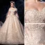 Sparkly Champagne Wedding Dresses 2019 Ball Gown Off-The-Shoulder Short Sleeve Backless Glitter Sequins Tulle Cathedral Train Ruffle